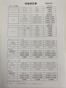 料金改定表